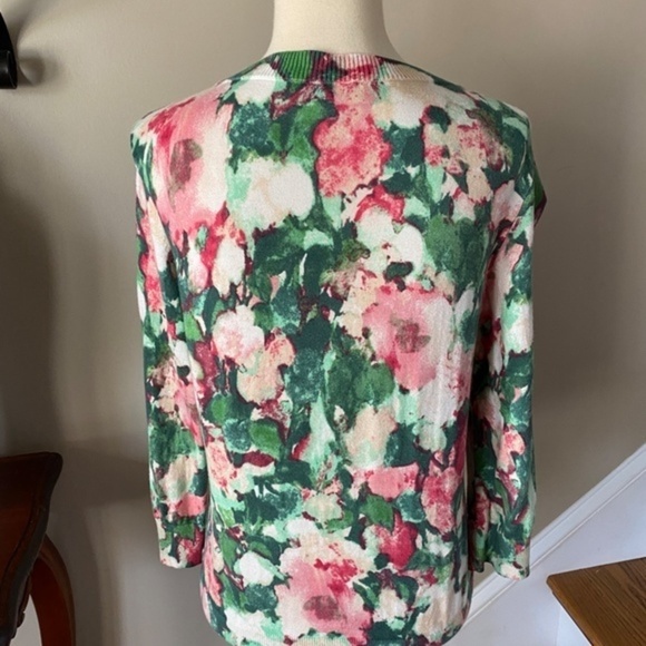 Talbots Water Color Floral Green Pink Cardigan  XS - Picture 9 of 9